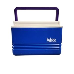Vintage Igloo Polar Six Blue Cooler with White Lid and Purple Handle 6 Pack USA